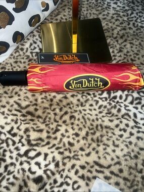 Von Dutch Red Umbrella with Yellow Flame Motif